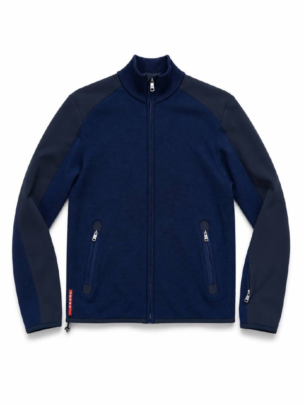Prada Sport Linea Rossa Navy Wool Knit Zip Jacket